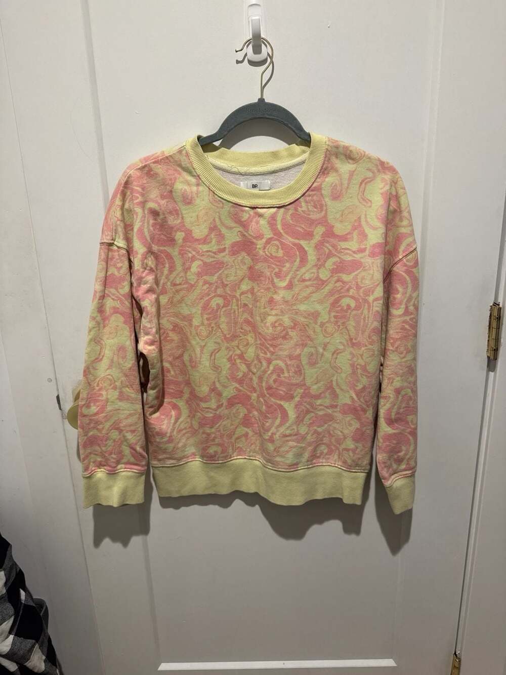 BP. Nordstrom Pink and Yellow Swirl Pattern Organic Cotton Crewneck Sweatshirt